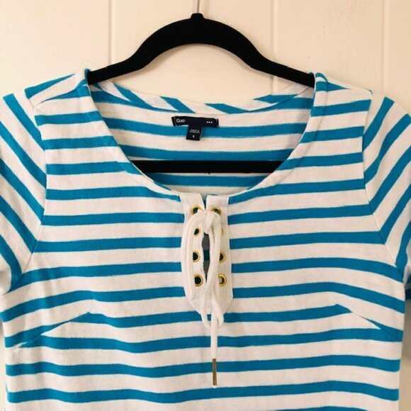 Gap Womens Dress Cotton Striped Mini with Lace-up Front Small - Picture 4 of 8